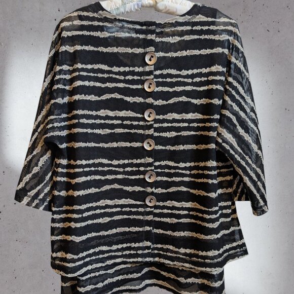 Ali Miles Black Gray 2-Layer Mesh Wearable Art Blouse Shirt Pullover Top - Picture 2 of 14